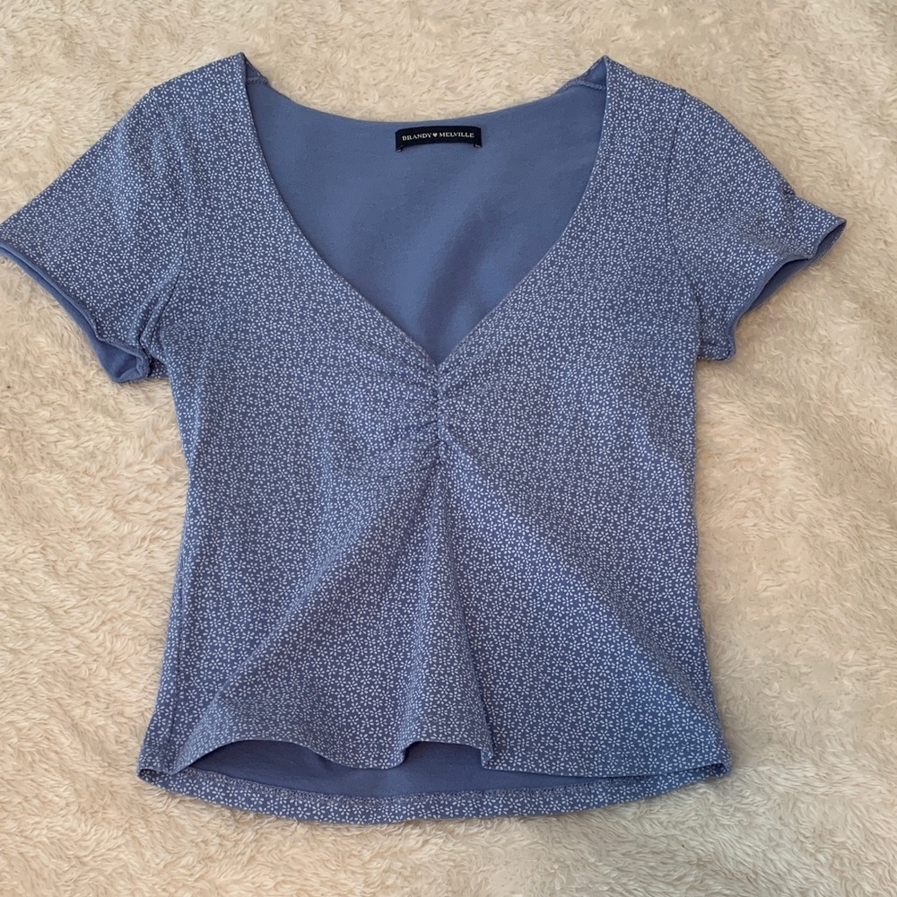 Brandy Melville Blue White Flower Gina Top